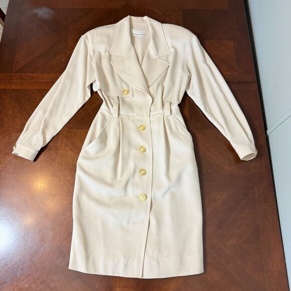 Vintage Dana Buchman Pearl Button coat Size 4 pure Wool Blend Belted read - Picture 10 of 16